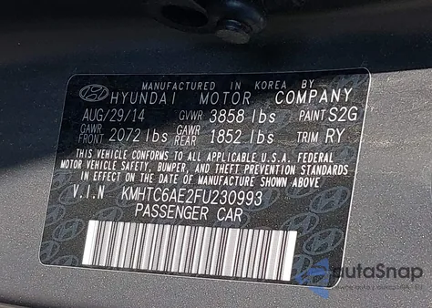 2015 Hyundai Veloster Turbo z USA, uszkodzony, nr VIN KMHTC6AE2FU230993